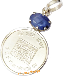 Natural Neelam (Blue Sapphire) with Shani Yantra Silver Locket, Original & Certified